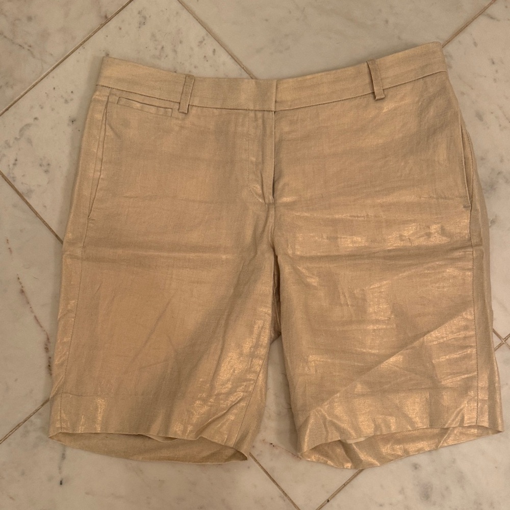 J.Crew Women's Gold Linen Bermuda Shorts